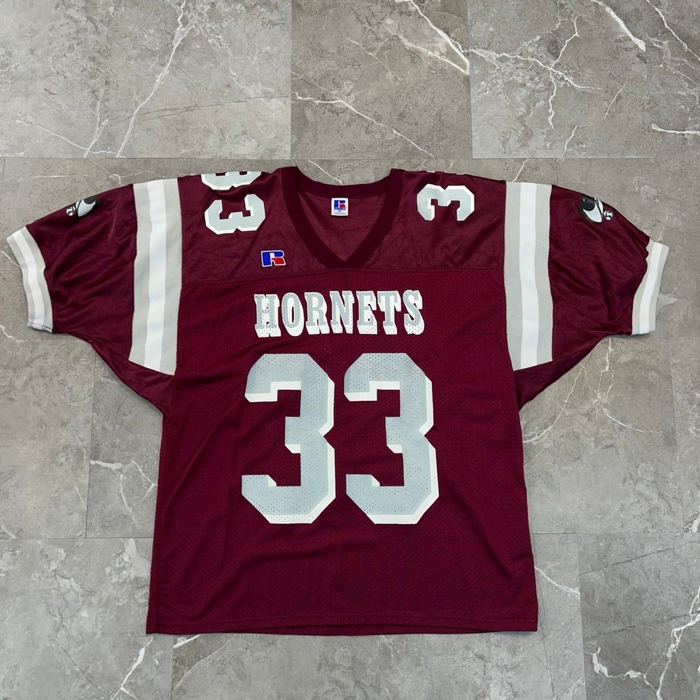 90s Vintage Hornets Football Jersey Mens XL Russell Athletic Made in USA Maroon